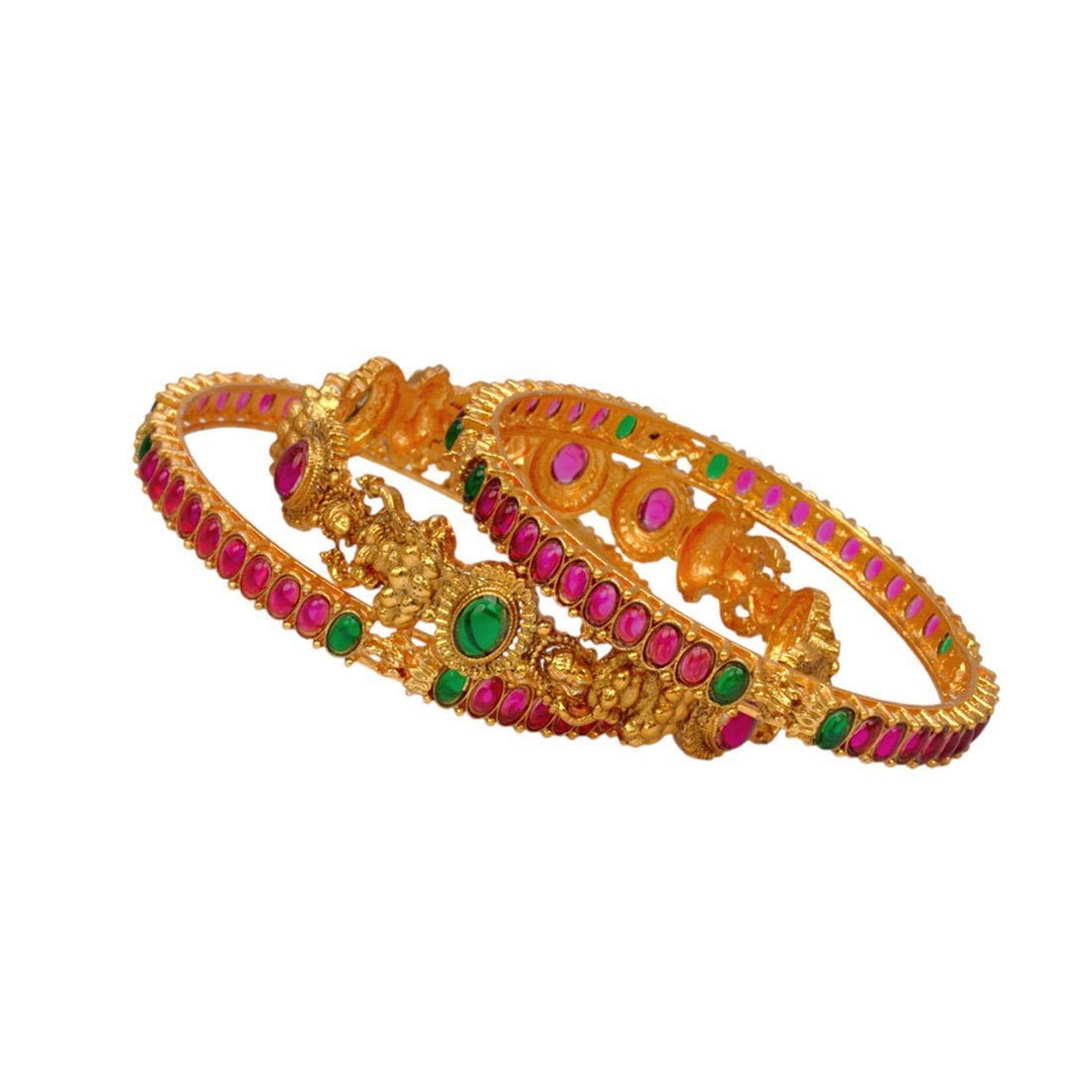 Antique Matte Kemp Stone Lakshmi Bangles Set - KSupreme