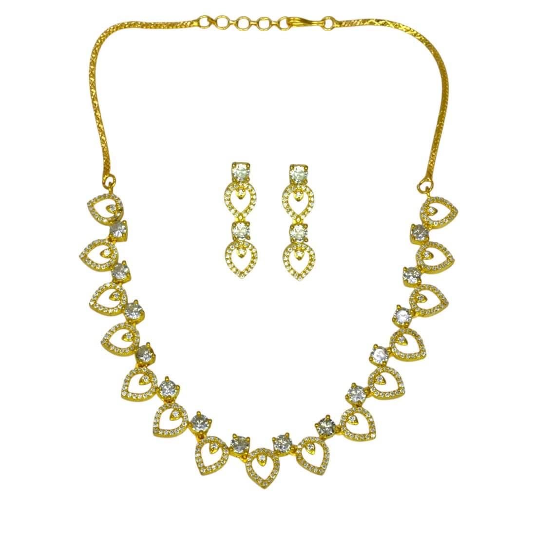 Appealing Gold Plated American Diamond Tear Drop Necklace Set - K Supreme