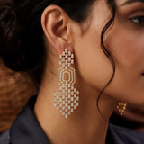 Beautiful Big Cz Baguette Cut Stone Barfi Drop Earrings