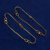Black Crystal Hanging Gold Plated Double Hearts Anklets Payal - KSupreme