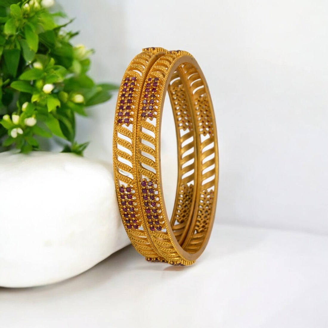 Chettinad Designer Matte Ruby Stone Bangles - KSupreme