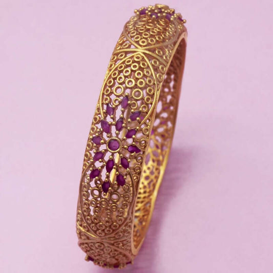 Chettinad Ruby Floral Design Broad Single Bangle - K Supreme