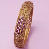 Chettinad Ruby Floral Design Broad Single Bangle - K Supreme