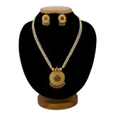 Classy Kemp Stone Pendant Triple Layer Pearl Chain Set - KSupreme
