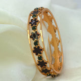 Contemporary Gold Plated Floral Enamel Bridal Stone Bangle - KSupreme