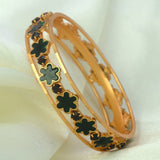 Contemporary Gold Plated Floral Enamel Bridal Stone Bangle - KSupreme