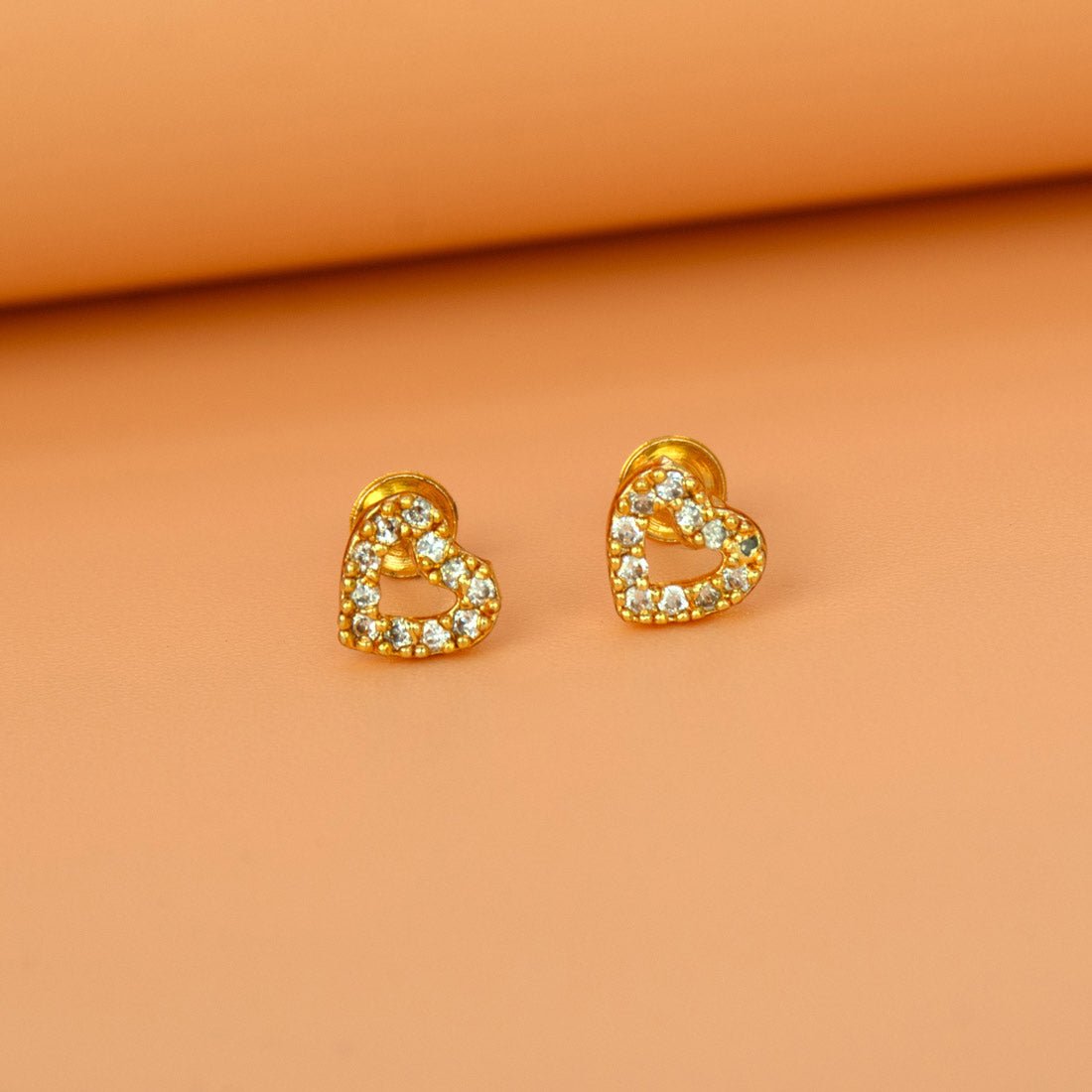 Cute Small Gold Plated CZ Heart Ear Studs - K Supreme