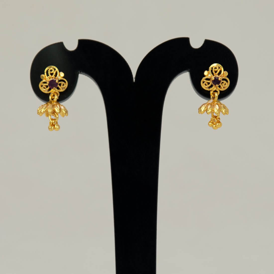 Cute Small Gold - Plated Red Stone Kids Jhumka Earrings - K Supreme