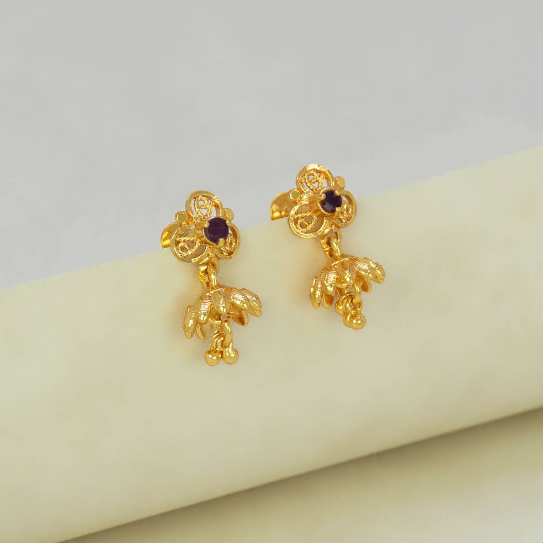 Cute Small Gold - Plated Red Stone Kids Jhumka Earrings - K Supreme