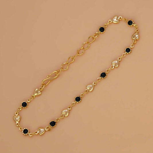 Dainty Black Enamel Flower & Golden Heart Bracelet - K Supreme