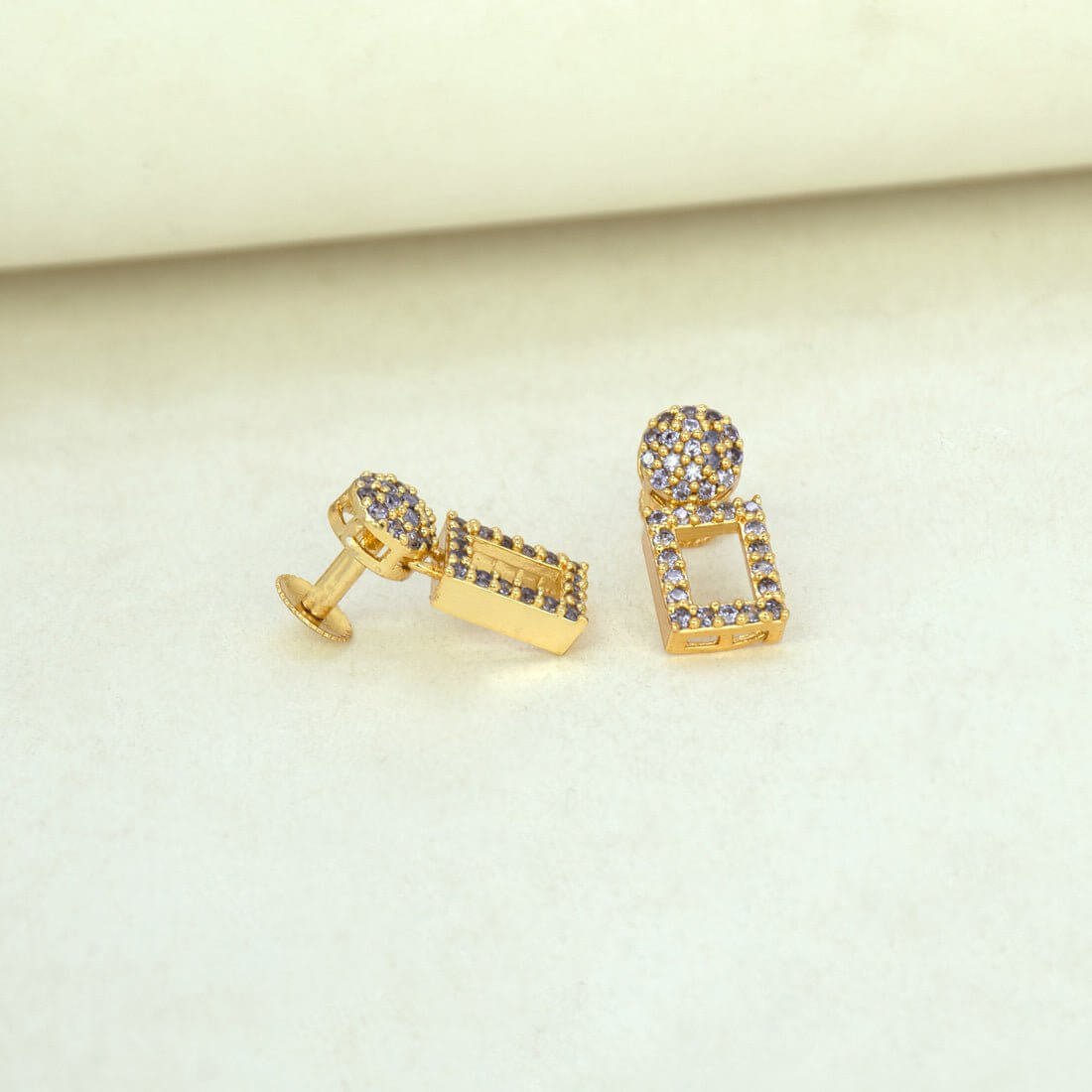 Dazzling Gold Plated Geometric Stone Drop Earrings - K Supreme