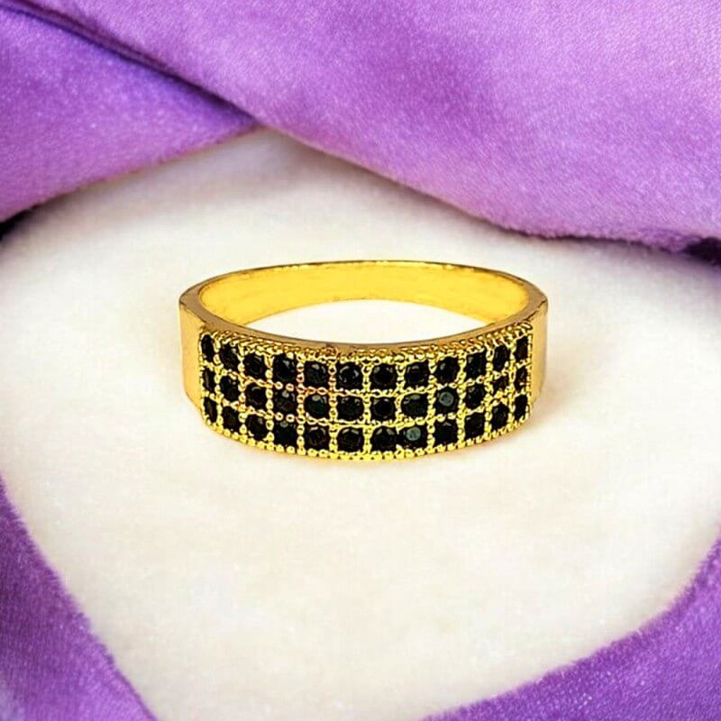 Dazzling Gold Plated Triple Line Stones Finger Ring - KSupreme