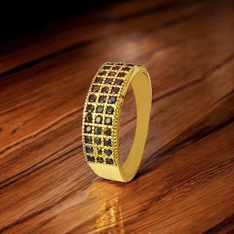 Dazzling Gold Plated Triple Line Stones Finger Ring - KSupreme