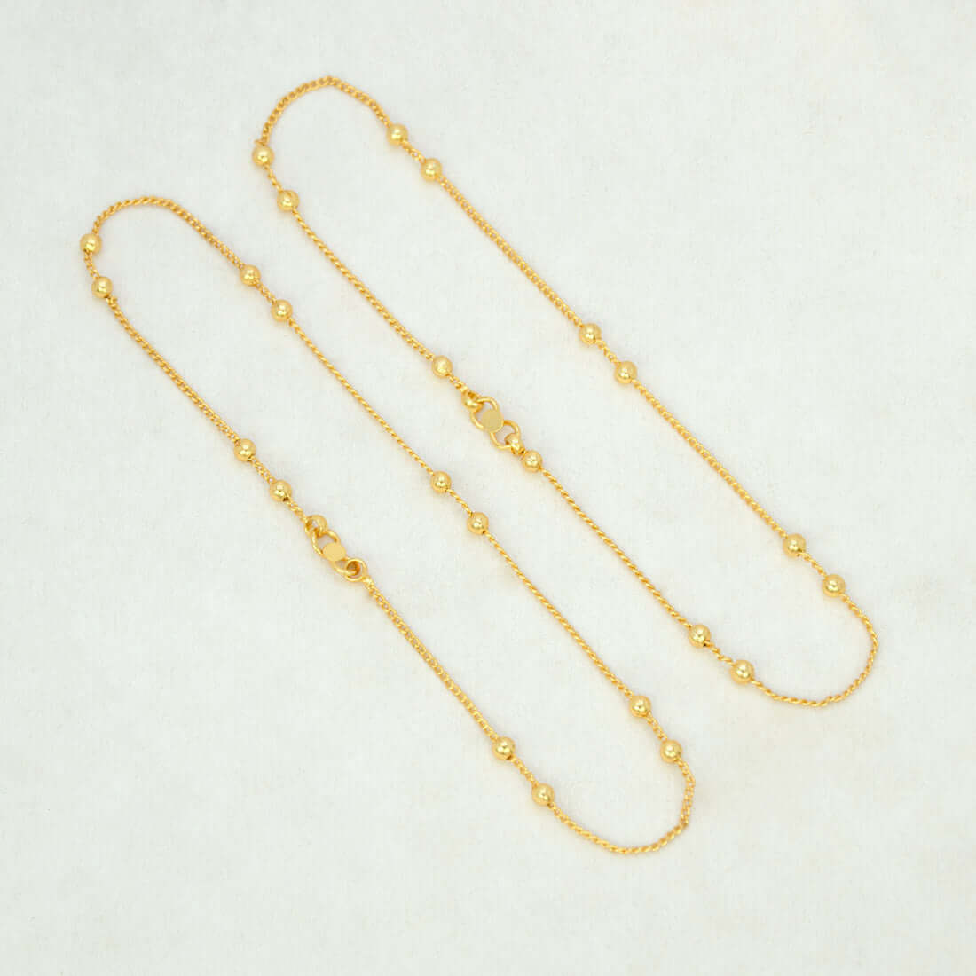 Delicate Gold Plated Curb Chain Twin Beaded Anklets - K Supreme