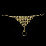 Designer Gold Plated White CZ Stone Finger Ring Set shown in an elegant floral design bracelet with matching ring.