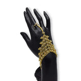Designer Gold Plated White CZ Stone Finger Ring Set displayed on a black hand model showcasing its elegant design.