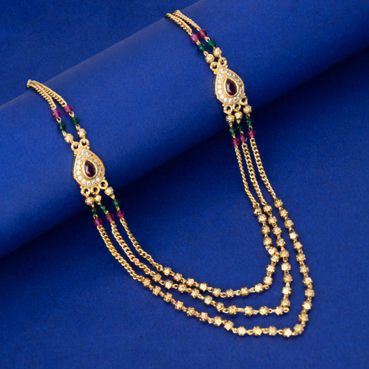 Designer Triple-Layer Golden Ball Chain Necklace