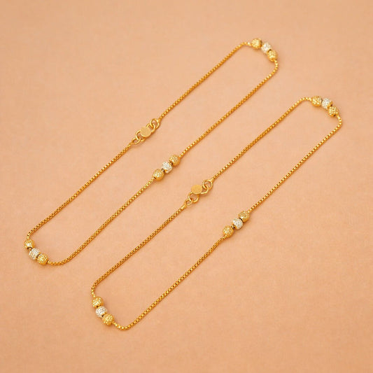 Dual Tone Triple Designer Beads Box Chain Anklets - K Supreme