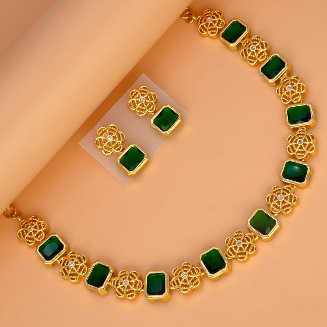 Elegant Antique Floral Square Stone Sufi Necklace Set - K Supreme