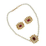 Elegant Antique Kemp Stone Pendant Pearl Choker Set - KSupreme