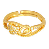 Elegant Gold Plated Adjustable CZ Heart Design Finger Ring - K Supreme