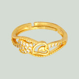 Elegant Gold Plated Adjustable CZ Heart Design Finger Ring - K Supreme