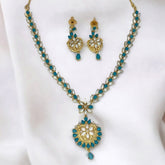 Elegant Gold Plated Blue and White Pearl Necklace Set