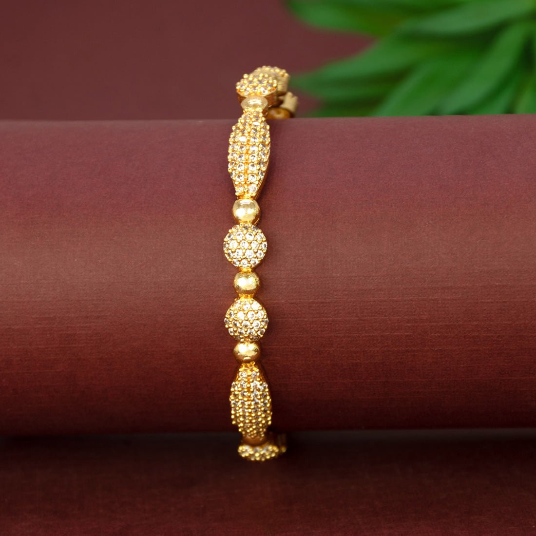 Elegant Gold Plated Designer Stone Bangle - K Supreme