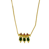 Elegant Gold Plated Green Nagapadam Pendant Necklace featuring three pendants adorned with rubies.