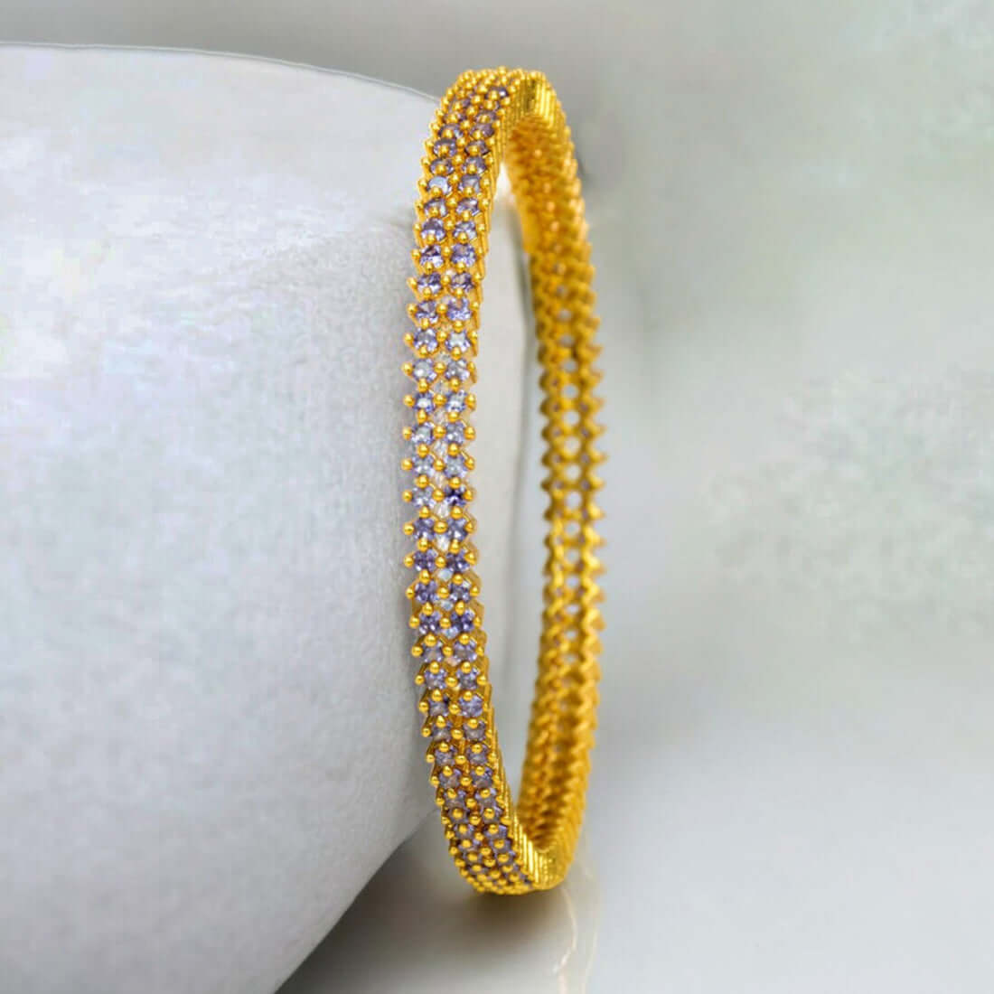 Elegant Gold Plated Purple CZ Stone Bangle - K Supreme