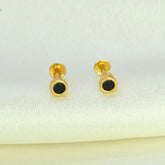 Elegant Gold Plated Round Black Stone Ear Studs - K Supreme