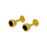 Elegant Gold Plated Round Black Stone Ear Studs - K Supreme