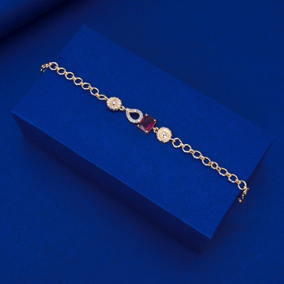 Elegant Gold Plated Square Red Stone CZ Mango Bracelet - KSupreme