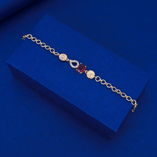 Elegant Gold Plated Square Red Stone CZ Mango Bracelet - KSupreme