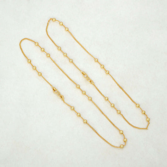 Elegant Gold Plated Three Beads Curb Chain Anklets - K Supreme
