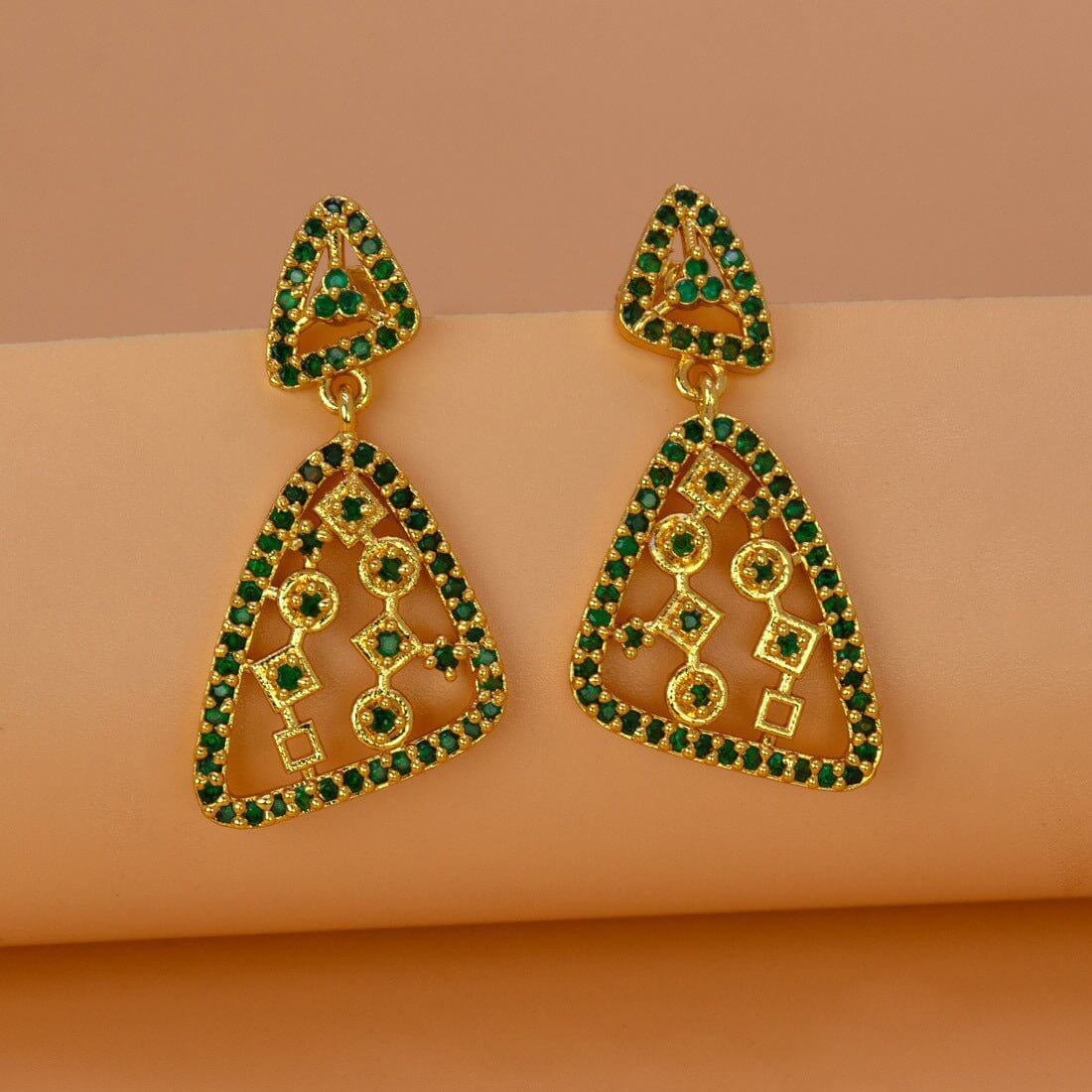 Elegant Gold Plated Triangular Stone Earrings - K Supreme