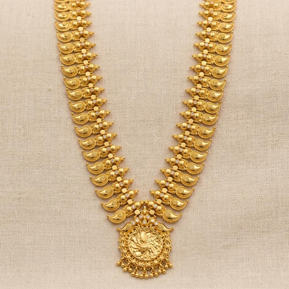 Elegant Premium Gold Plated Mango Long Haram with Pendant - K Supreme