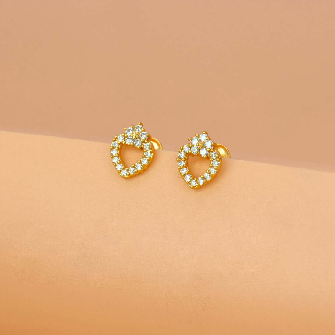 Elegant Small Gold Plated Sparkling Floral CZ Heart Studs - K Supreme