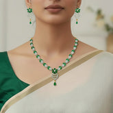 Enchanting Gold - Plated Emerald American Diamond Necklace Set - K Supreme