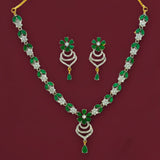 Enchanting Gold - Plated Emerald American Diamond Necklace Set - K Supreme