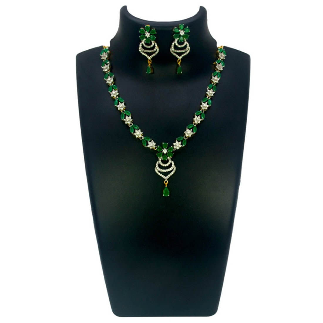 Enchanting Gold - Plated Emerald American Diamond Necklace Set - K Supreme