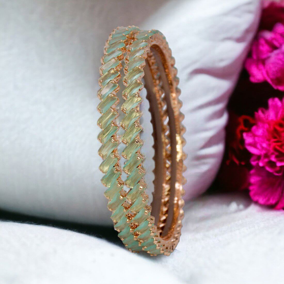 Enchanting Rose Gold Plated Zircon Bangles - K Supreme