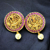 Ethnic Antique Gold Plated Big Kemp Lakshmi Ear Studs - K Supreme