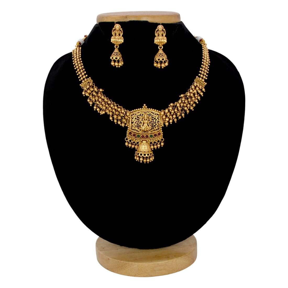 Ethnic Antique Gold Plated Crystal Lakshmi Necklace Set - KSupreme