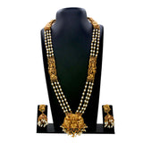 Ethnic Antique Lakshmi-Peacock Pearls Long Necklace Set- Multi-Colour