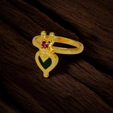 Ethnic Gold Plated Heart Enamel Finger Ring featuring vibrant colors and intricate design.