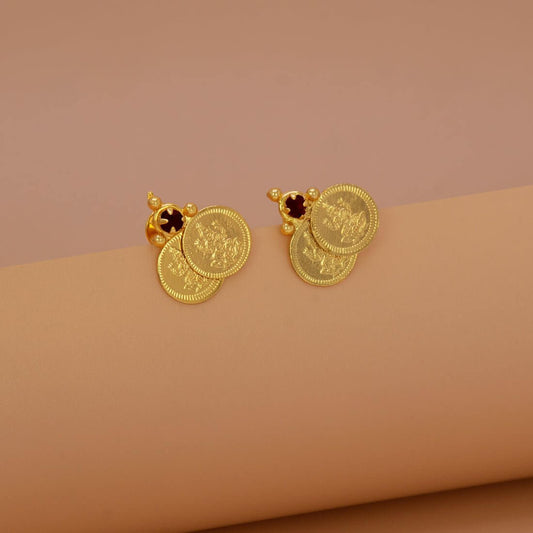 Ethnic Gold - Plated Stone Lakshmi Kasu Stud Earrings - K Supreme