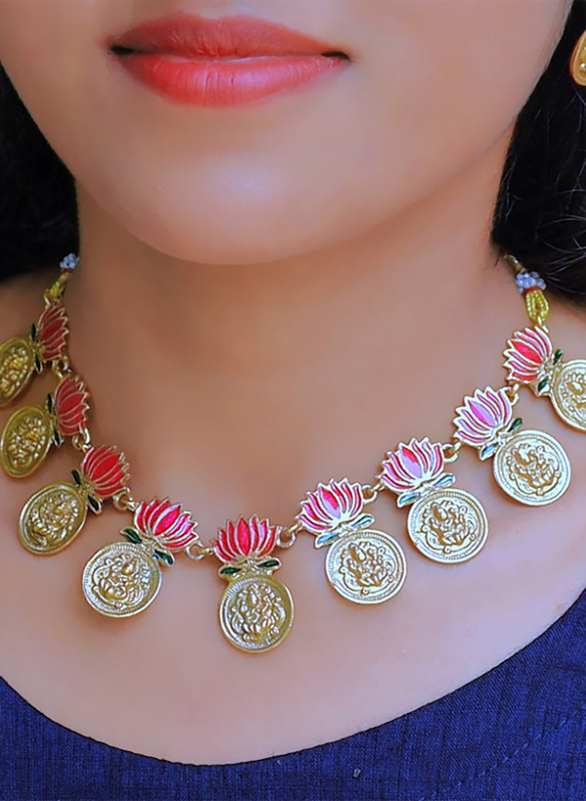 Ethnic Lakshmi Kasu Lotus Necklace Set - KSupreme
