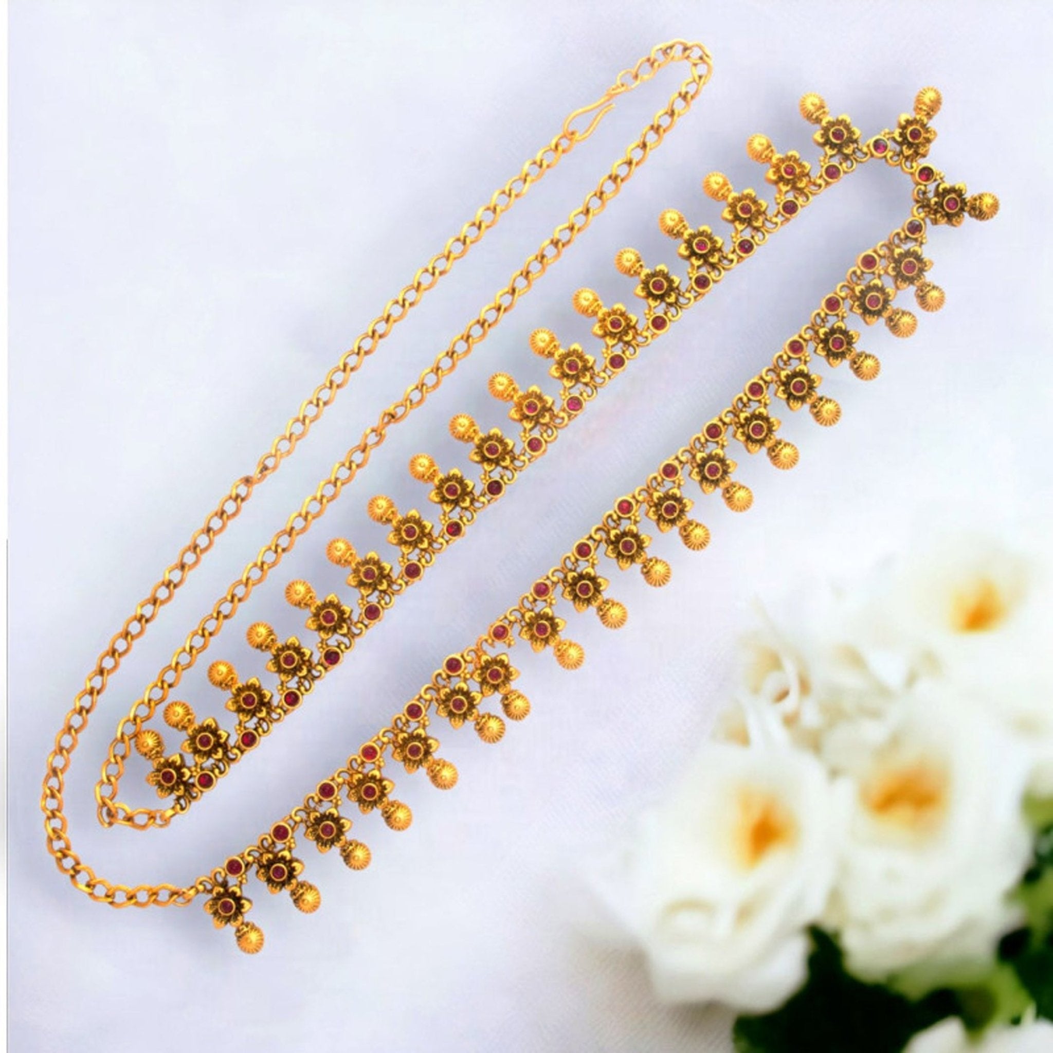 Exquisite Antique Kemp Stone Floral Bridal Hip Chain - KSupreme