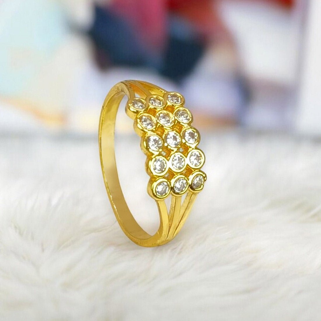 Exquisite Gold Plated Triple Band Cubic Zirconia Finger Ring - KSupreme